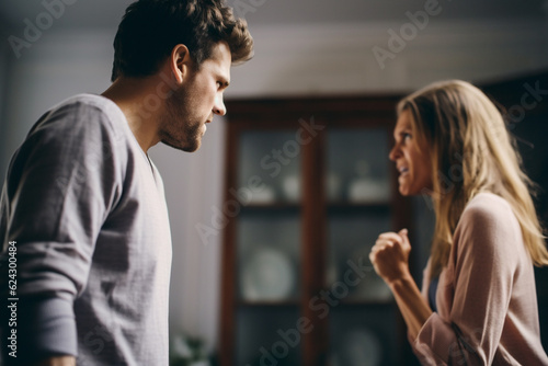 family quarrel and abuse. man and woman arguing and yelling at each other.  