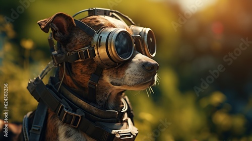 dog is riding a motorcycle wearing a helmet and goggles