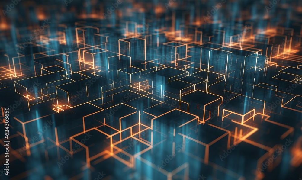 Obraz premium Futuristic Technology Concept: Abstract Rendering of Data Processing in Cyberspace Background, Generative AI.