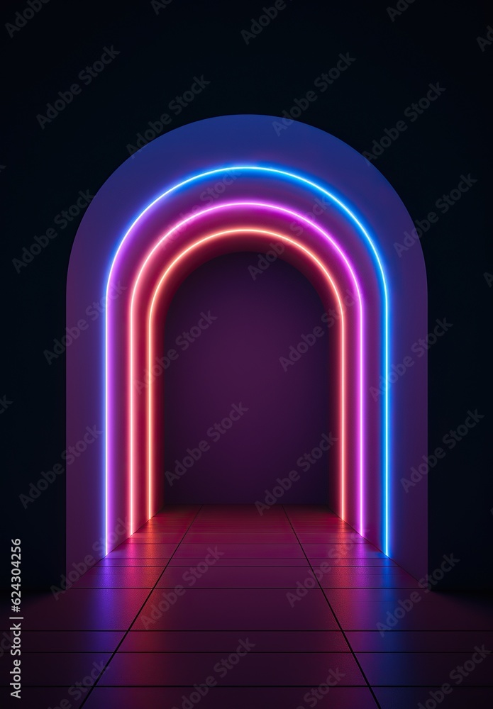 Fototapeta premium As the purple hues of the lamps lit up the night, a mesmerizing tunnel of vibrant lights illuminated the walls