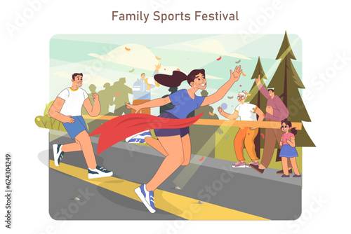 Family sports day. Active family lifestyle. Fitness competition