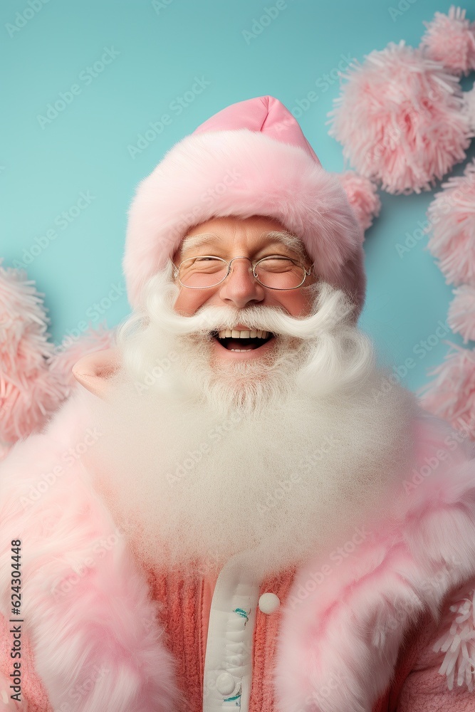 An elderly man with a long white beard lounges in a room adorned with a luxurious pink fur garment, creating an inviting and regal atmosphere An elderly man with a long white beard lounges in a room adorned with a luxurious pink fur garment, creating an inviting and regal atmosphere