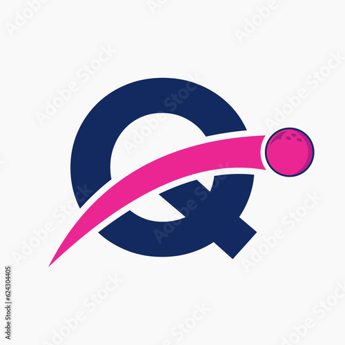 Letter Q Bowling Logo. Bowling Ball Symbol With Moving Ball Icon