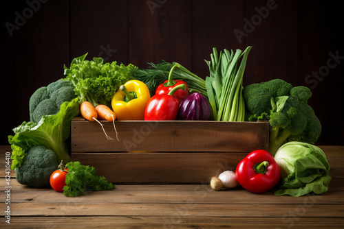 Fresh vegetables in wooden box