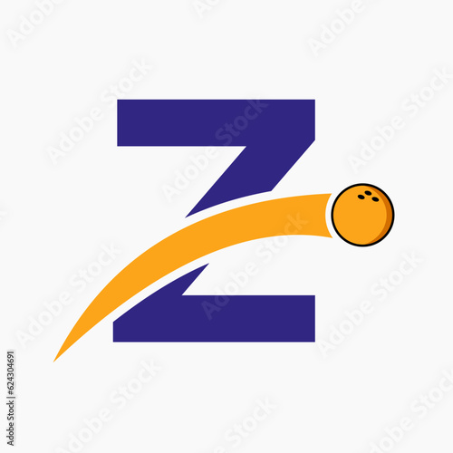 Letter Z Bowling Logo. Bowling Ball Symbol With Moving Ball Icon