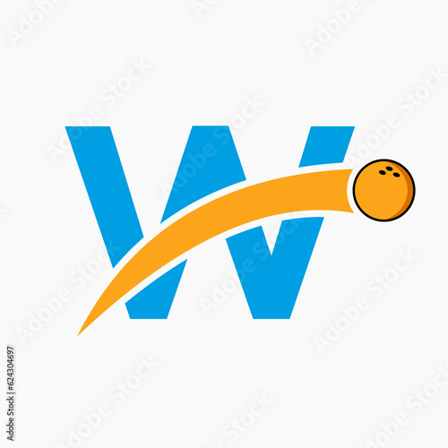 Letter W Bowling Logo. Bowling Ball Symbol With Moving Ball Icon