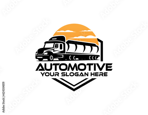 Vehicle. Big Cargo Truck. Tank. Gasoline tanker. Tank truck, fuel and oil tanker truck, septic tank pumping truck logo vector