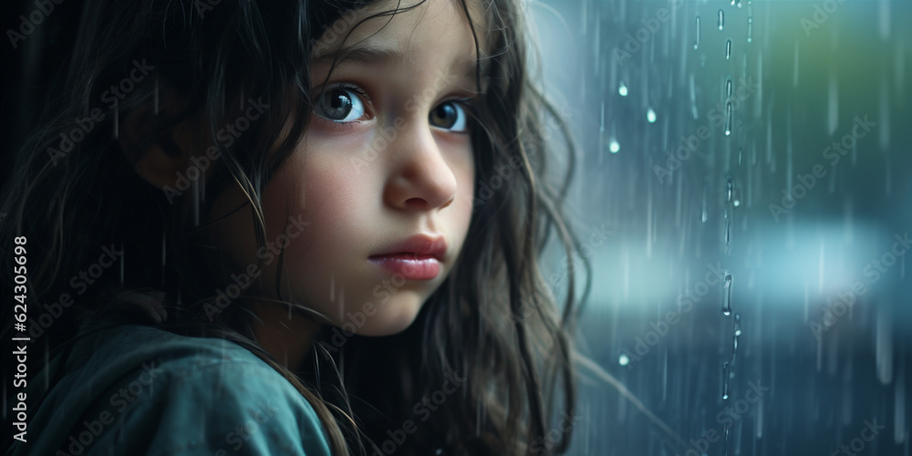 portrait of Lonely child alone with his problems and fears. Generative AI portrait of Lonely child alone with his problems and fears. Generative AI