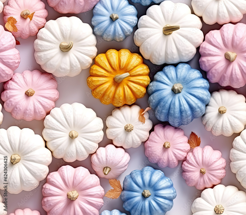 Pastel pink and blue pumpkins pattern background Pastel pink and blue pumpkins pattern background