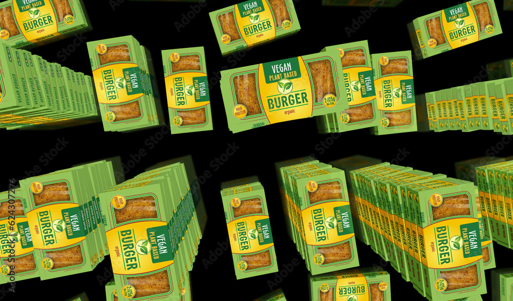 Obraz premium Vegan burger green organic food pack 3d illustration