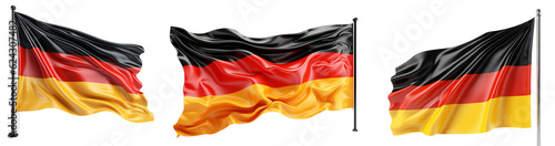 Set of flags of Germany. Germany symbols design elements. Large German flag waving in the wind. Isolated on a transparent background. KI.	
