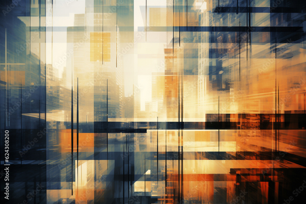 Multiple exposure of modern abstract glass architectural forms. Generative AI Multiple exposure of modern abstract glass architectural forms. Generative AI
