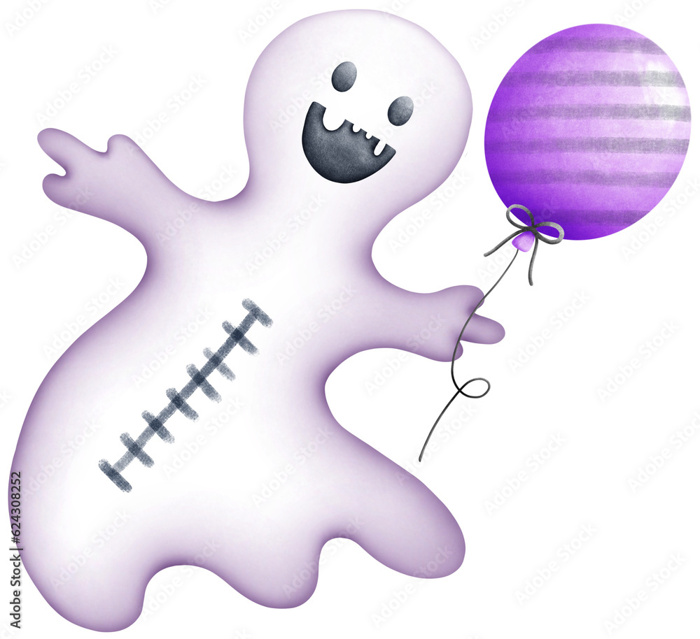 Obraz premium Cute Watercolor Halloween. Ghost This haunting watercolor ghost is sure to add a touch of eerie atmosphere to your next project.