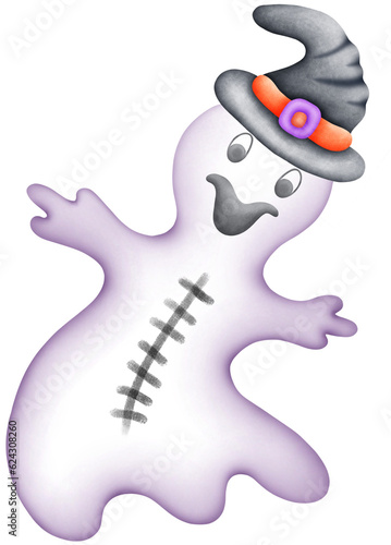 Cute Watercolor Halloween. Ghost This haunting watercolor ghost is sure to add a touch of eerie atmosphere to your next project.