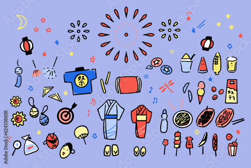 かわいい手書き風夏祭りセット01