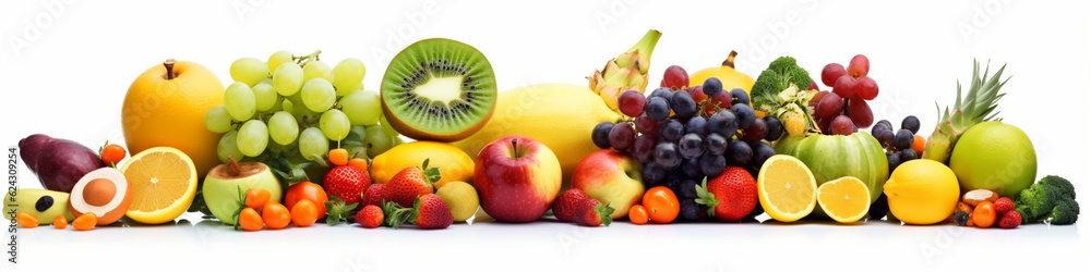 fruits and vegetables on a white background. Generative AI fruits and vegetables on a white background. Generative AI