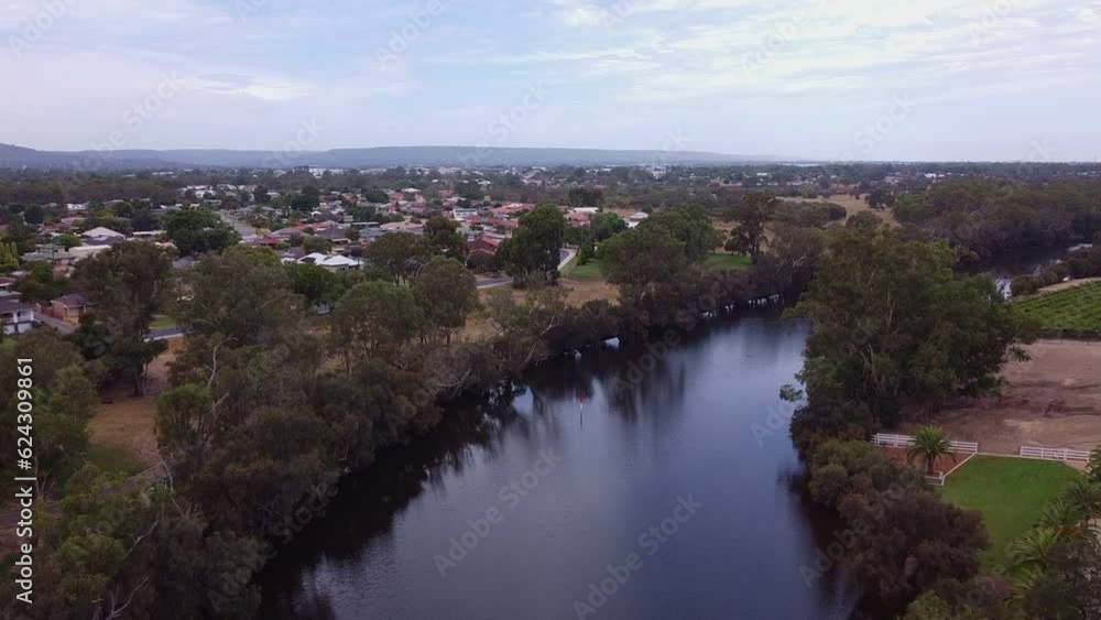 Swan River with the city of Viveash in Western Australia in the distance Swan River with the city of Viveash in Western Australia in the distance