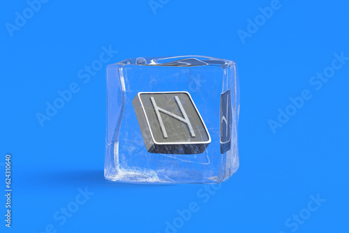 Hagalaz rune in ice cube. 3d illustration photo