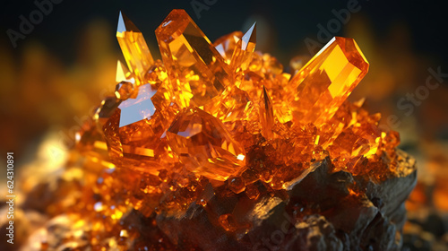 Amazing bright and shiny Wulfenite crystal cluster background. Jewel mineral detailed macro. Generative AI