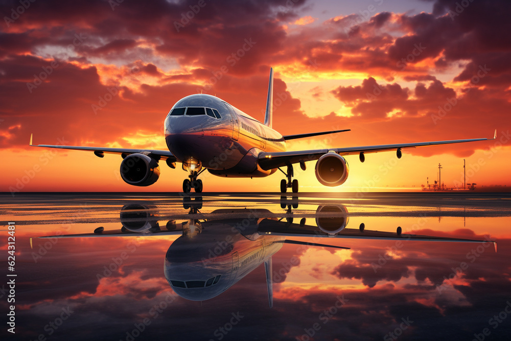 A breathtaking silhouette of an aircraft against a stunning sunset sky, capturing the magic of air travel and the beauty of nature Generative AI