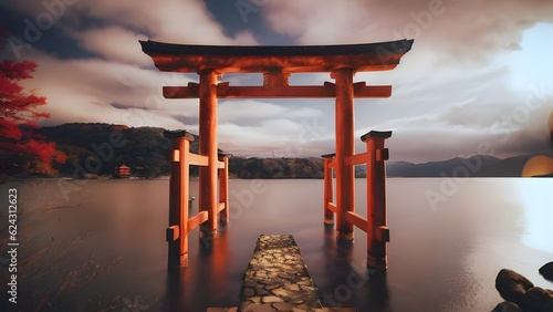 torii entrance in line up hill - ai generated photo