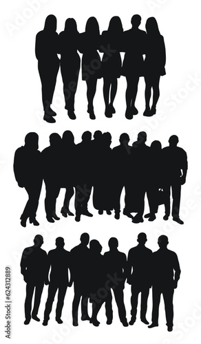 Crowd silhouette image, group of hugging people. The concept of hugs of relatives, warm meeting