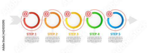 Reaching goals infographic chart design template. Abstract infochart with copy space. Instructional graphics with 5 step sequence. Visual data presentation. Calibri Bold, Questrial Regular fonts used