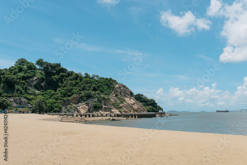 Beach, Ocean, and Mountains on Gulangyu Island, Xiamen, Fujian Province, China