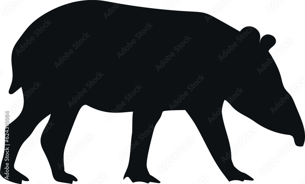 Obraz premium Tapir silhouette isolated on white background. Vector illustration
