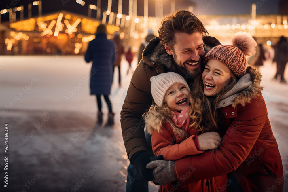AI generated image of happy family on ice ring AI generated image of happy family on ice ring