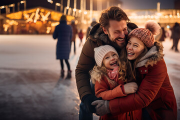 AI generated image of happy family on ice ring