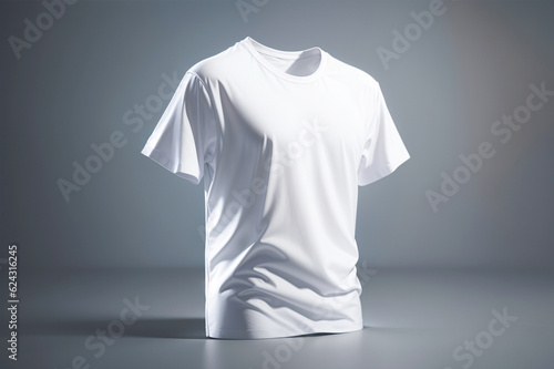 3D rendering with with white T-shirt template (front) mockup isolated on white background, Fashion mockup concept.