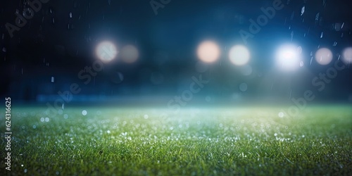Football fever. Spotlight on green grass field. Sport action on blur background © Thares2020