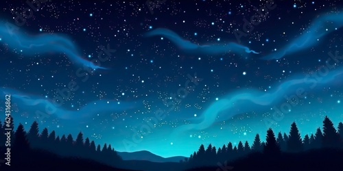 A background adorned with a mesmerizing array of stars in the night sky. Illustration. Generative AI © NabilBin