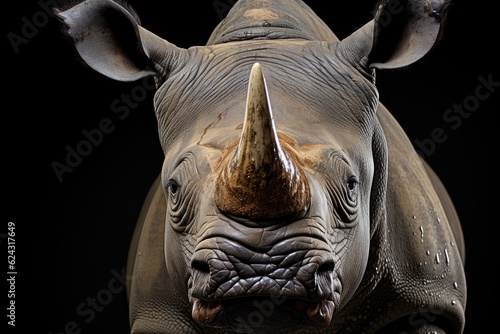 Rhinoceros with large horns. Generative AI