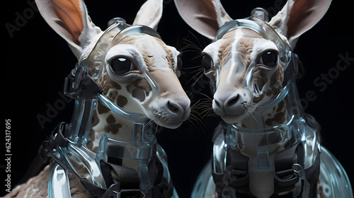 Baby Giraffen in Spcae Anzügen Tier Babys Abstracte Kunst Generative Ai