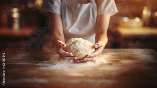 Woman preparing dough for baking, bread