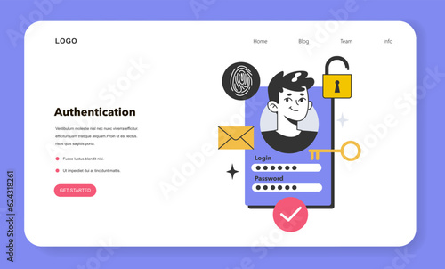 Authentication web banner or landing page. Profile and account security