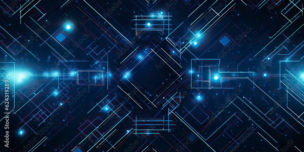 A background featuring a futuristic grid pattern, with intersecting lines, nodes. Digital illustration. Generative AI