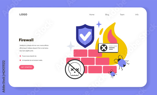 Firewall web banner or landing page. Network security device monitoring