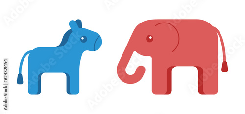 Elephant and donkey. Clipart for USA voting and election. 