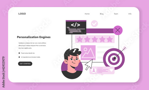 Personalization engines web banner or landing page. Customization