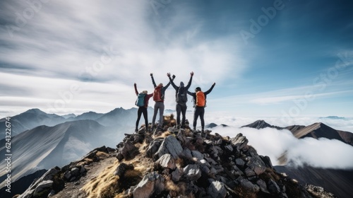 Celebrating Success at the Mountain Summit: Friends Unite in Joy and Triumph