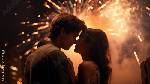 A Magical Moment: First Kiss Under a Fireworks Display
