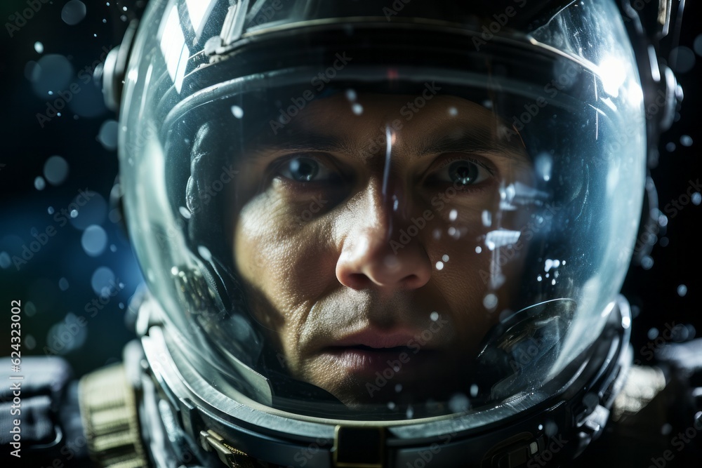 Astronaut in space suit with fear in his eyes Astronaut in space suit with fear in his eyes