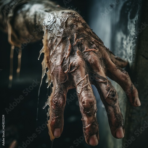 Horror and Repulsion: Hand Recoiling in Disgust from Touching Grimy Surface © Nicolas