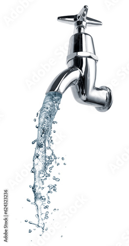 Water splash flowing out from tap or faucet