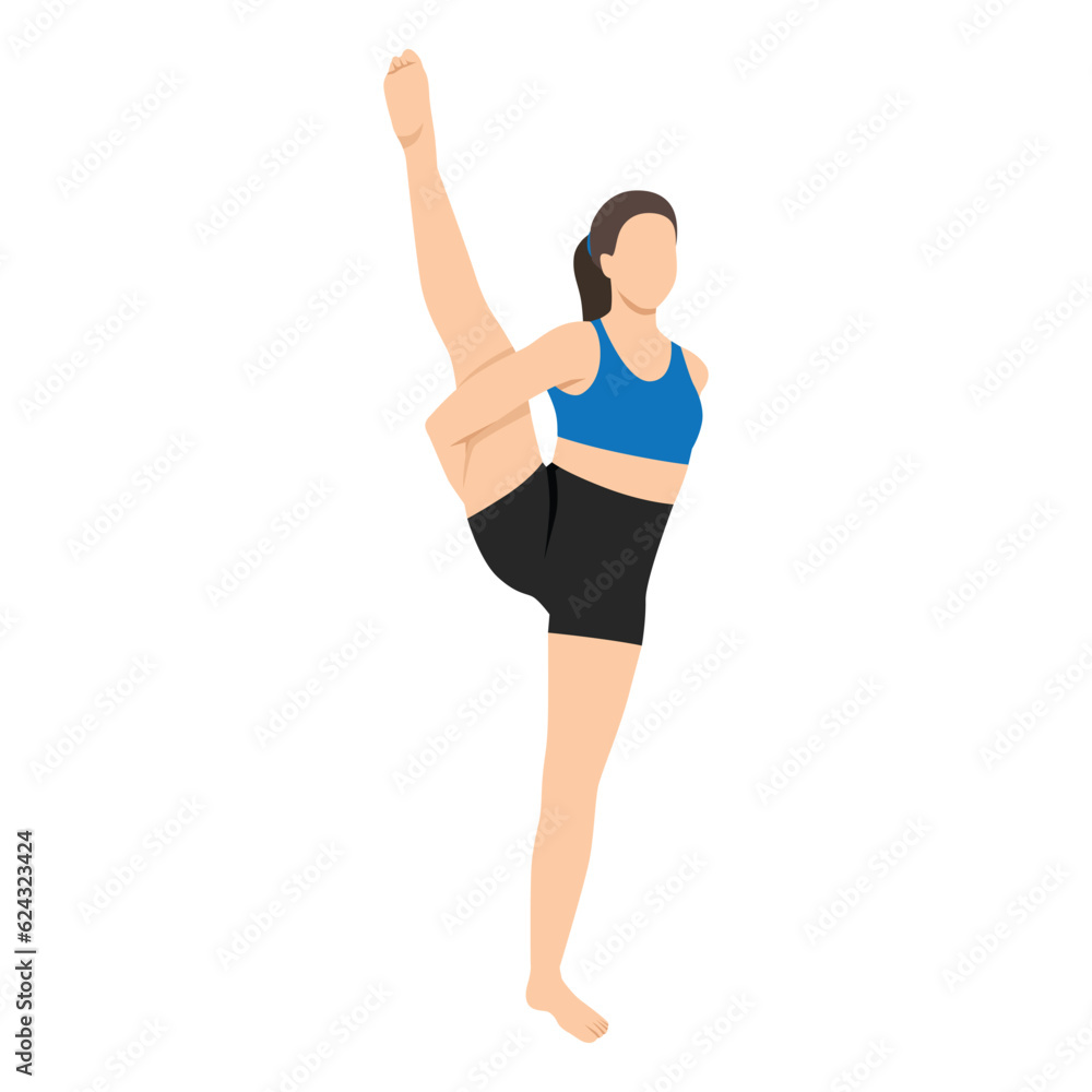 Woman practicing yoga Svarga Dvijasana, or Bird of Paradise.Professional Calmness and relax woman. Flat vector illustration isolated on white background Woman practicing yoga Svarga Dvijasana, or Bird of Paradise.Professional Calmness and relax woman. Flat vector illustration isolated on white background