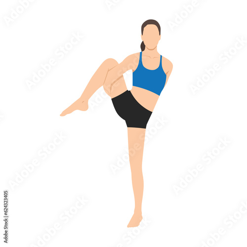 Woman doing Yoga in Bird of paradise pose exercise. Flat vector illustration isolated on white background photo