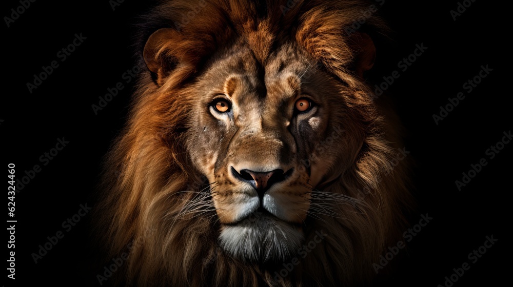 Fototapeta premium Lion king isolated on black Generative AI